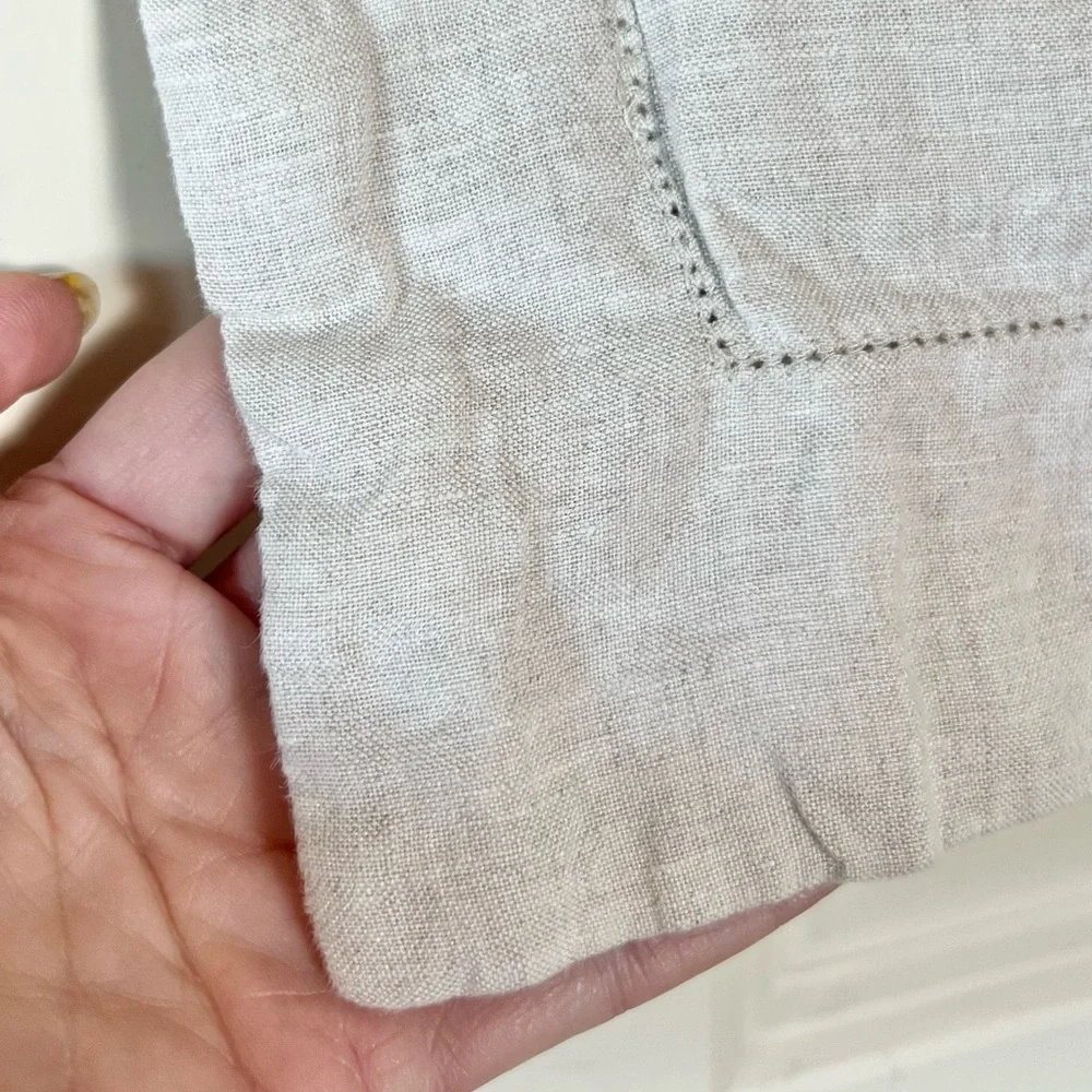 Pottery Barn Belgian Flax Linen Hemstitch Euro Sham - Natural Off-White 26x26